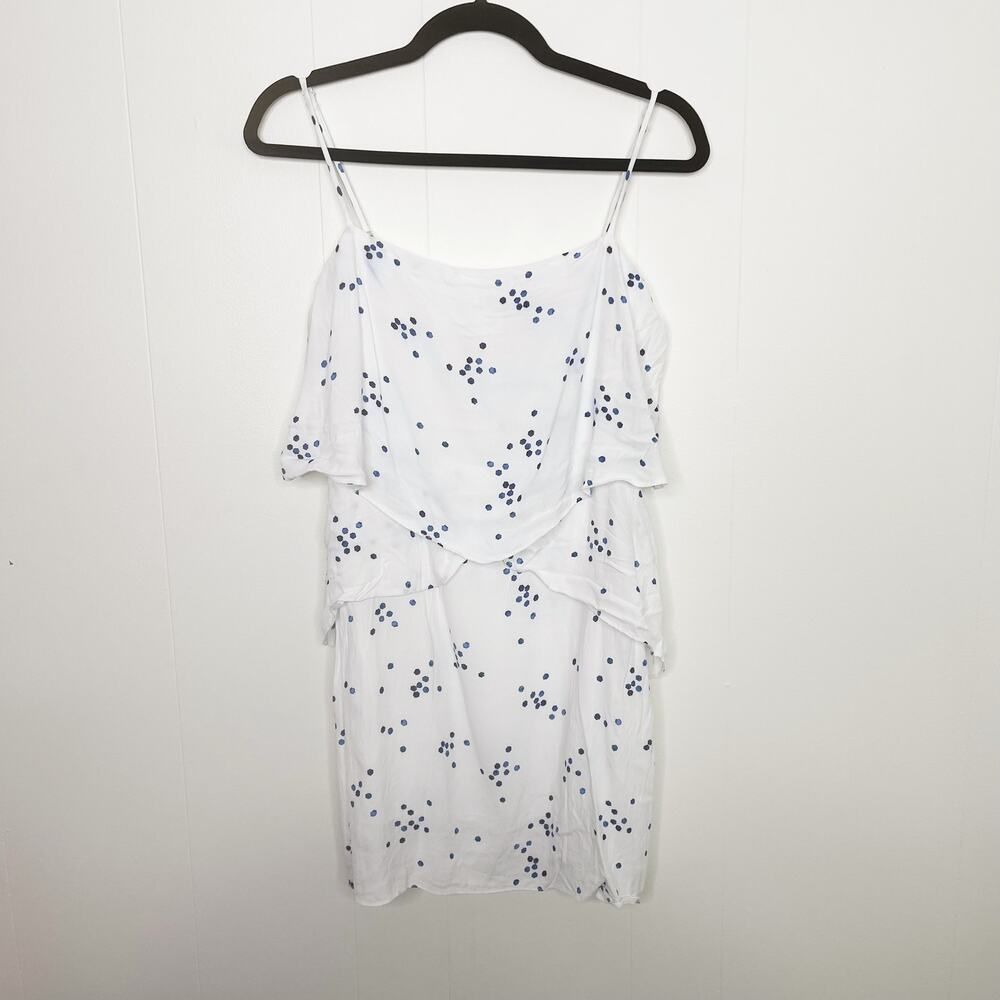 Fab'rik Medium M White Blue Scattered Polka Dot Print Tiered Dress Square Neck